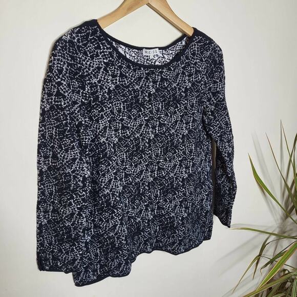 Reiss Long Sleeve Ballet Neckline Top - Abstract - Black Multi - Picture 4 of 10